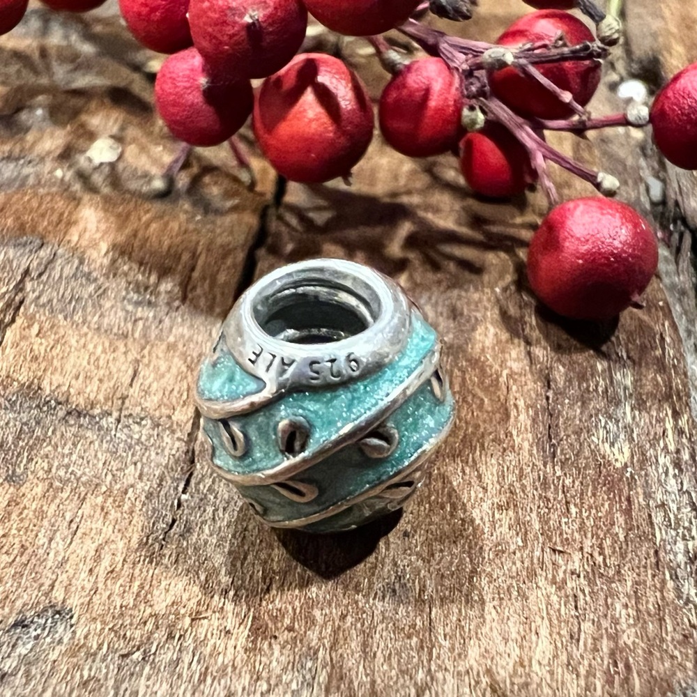 Authentic Pandora Charm Light Blue Vines Sterling Enamel Aqua Summer Green